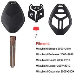 Heart Horse Keyless Entry Remote for Mitsubishi Eclipse Lancer Endeavor Galant Outlander No Chip 2007-2012 Uncut Blank Car Key Blade Fob Case Shell Button Pad Cover Repair