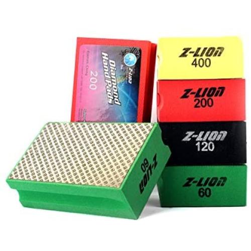 Z-Lion Diamond Hand Polishing Pads Long Working Life for Glass Granite Marble Stone Ceramic,Electroplated Hand Sanding Pads Pack of 4