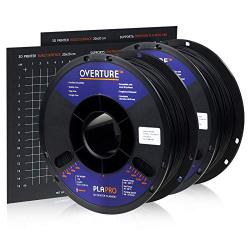 Overture PLA Plus (PLA+) Filament 1.75mm Toughness Enhanced PLA Roll with 3D Build Surface 200 × 200mm, Premium PLA 1kg Spool (2.2lbs), Dimensional Accuracy +/- 0.05 mm (Black, 2-Pack)