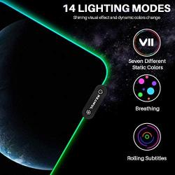 Reawul Gaming Mouse Pad Large - RGB Mouse Pad Soft Oversize Glowing Led Extended Mousepad, Non-Slip Rubber Base Computer Keyboard Mouse Pad, 14 Lighting Modes for Gaming - 31.5 X 11.8in