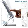 Cell Phone Stand Holder Adjustable Increase Fully Foldable Thick Aluminum Desktop Cradle Dock with Anti-Slip Base and Convenient Charging Port for iPhone for Bedside Table, Ofice, Desk-Silver