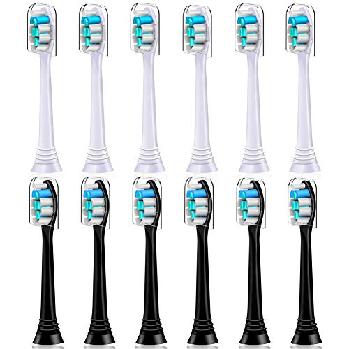 Replacement Toothbrush Heads Compatible with Philips Sonicare Electric Toothbrush. 12 Pack. 6er White and 6er Black.