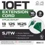 10 Ft Outdoor Extension Cord with Power Block - 16/3 Durable Green Cable - Great for Powering Outdoor Christmas Decorations