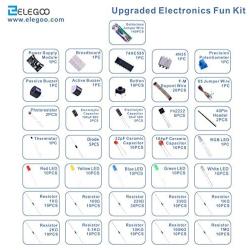 ELEGOO Upgraded Electronics Fun Kit w/Power Supply Module, Jumper Wire, Precision Potentiometer, 830 tie-Points Breadboard Compatible with Arduino, Raspberry Pi, STM32