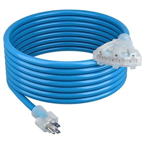 GearIT Extension Cord 100 Feet 10/3-3 Triple Outlet Ultra Heavy Duty SJEOW Extreme Weather Outdoor/Indoor - 10 Gauge 3 Prong, LED Lighted Plug, Oil Resistant Rubber Jacket