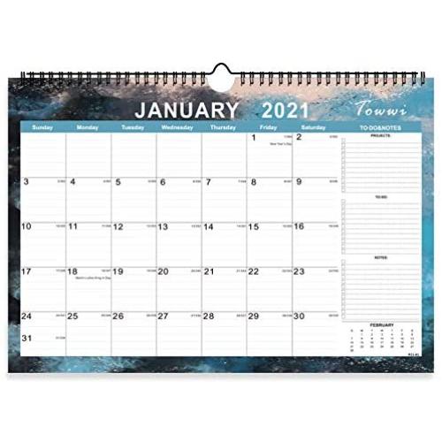 TOWWI Monthly Academic 2 Year Wall Calendar, 2021 - 2022 Desk Calendar, 17” x 12” Wirebound Calendar