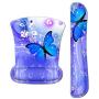Meffort Inc Mouse Pad Wrist Support & Gaming Keyboard Wrist Pad Combo Set – Durable Ergonomic Anti Slip Non-Slip Square Base Rest Support - Blue Purple Butterfly