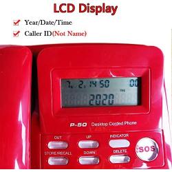 JeKaVis J-P50 Desk Corded Landline Phone for Small Business and Home, 40dB Amplified Ringer for Seniors Elderly Support Hands-Free Calling, SOS Emergency Speed Dial (Red)