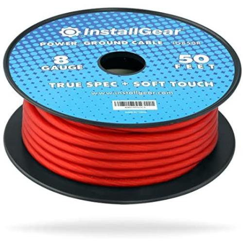InstallGear 8 Gauge Red 50ft Power/Ground Wire True Spec and Soft Touch Cable on Spool