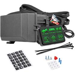 6 Gang Switch Panel Electronic Relay System Circuit Control Box Waterproof Fuse Relay Box Wiring Harness Assemblies for Car Auto Truck Boat Marine (Universal 6 Gang Button Switch Panel) (1)