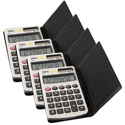 Calculator, Deli Standard Function Basic Calculators, Solar Battery Dual Power Office Calculator with Cover, Metal Panel, 4 Pack