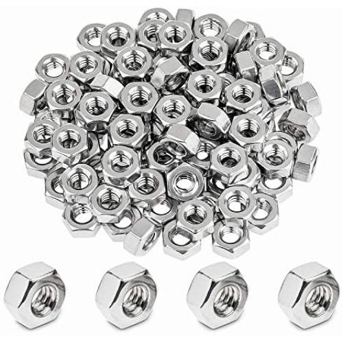 Powlankou 100 Pieces 1/4''-20 Stainless Hex Nut, Stainless Steel (304) 18-8 Nuts