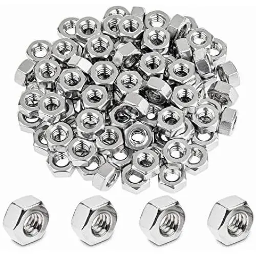 Powlankou 100 Pieces 1/4''-20 Stainless Hex Nut, Stainless Steel (304) 18-8 Nuts