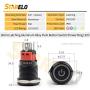 STARELO 16MM 5/8'' Latching Push Button Switch 5A 12V 1NO1NC SPDT ON/OFF Waterproof Aluminum Black Shell with Power Symbol Ring LED with Wire Socket Plug (Green)