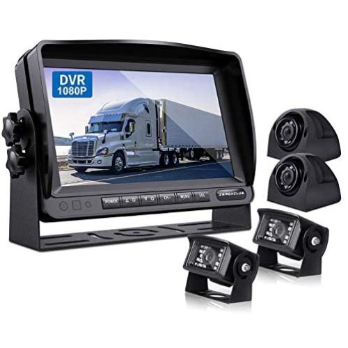 ZEROXCLUB Wired Backup Camera Kit with 9 DVR Quad Split Monitor, 1080P FHD Rear Side View Camera, IP69 Waterproof + Parking Lines Reversing Cameras for Truck/Semi-Trailer/Box Truck/RV-Y904