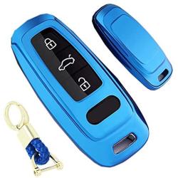 Royalfox(TM) 3 Buttons Soft TPU Smart keyless Remote Key Fob case Cover Shell for Audi New Smart Key,2019 Audi A6 A6L A7, 2018 2019 A8, (Blue)