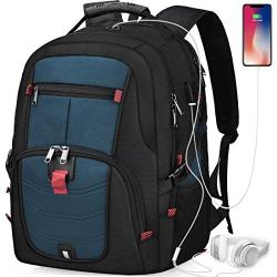 Laptop Backpack 17 Inch Waterproof Extra Large TSA Travel Backpack Anti Theft College School Business Mens Backpacks with USB Charging Port 17.3 Gaming Computer Backpack for Women Men Blue 45L