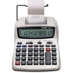 Victor Printing Calculator, 1208-2 Compact and Reliable Adding Machine with 12 Digit LCD Display, Battery or AC Powered, Includes Adapter,White