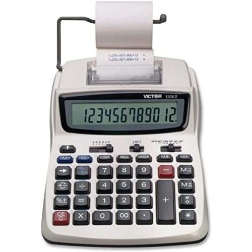 Victor Printing Calculator, 1208-2 Compact and Reliable Adding Machine with 12 Digit LCD Display, Battery or AC Powered, Includes Adapter,White