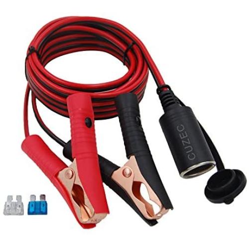 CUZEC 13.1FT/4m 16 AWG Extension Cord Plug Socket with Battery Clamp 12V/ 24V Battery Clip-On and Cigarette Lighter Adapter (13.1FT Long)