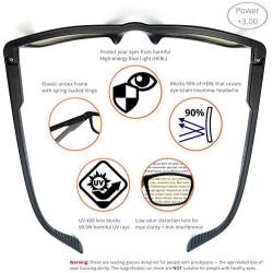 J+S Vision Reading Glasses with Anti Blue Light function, Crystal Clear Spring Hinged and Magnified iPad/tablet and Electronics Reading Glasses for Men and Woman (Power +3.00)