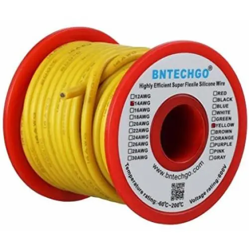 BNTECHGO 14 Gauge Silicone Wire Spool 40 ft Yellow Flexible 14 AWG Stranded Tinned Copper Wire