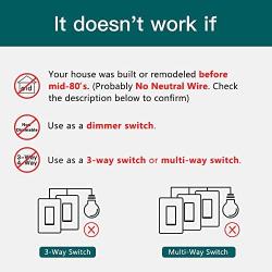 Smart Light Switch Treatlife Single Pole Smart Switch Works with Alexa, Google Home and SmartThings, in-Wall Wi-Fi Light Switch, No Hub Required, Neutral Wire Required, ETL Listed, FCC, 4 Pack