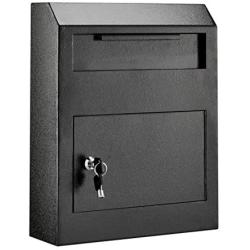AdirOffice Heavy Duty Secured Safe Drop Box - Suggestion Box - Locking Mailbox - Key Drop Box - Wall Mounted Mail Box - Safe Lock Box - Ballot Box - Donation Box (Black)
