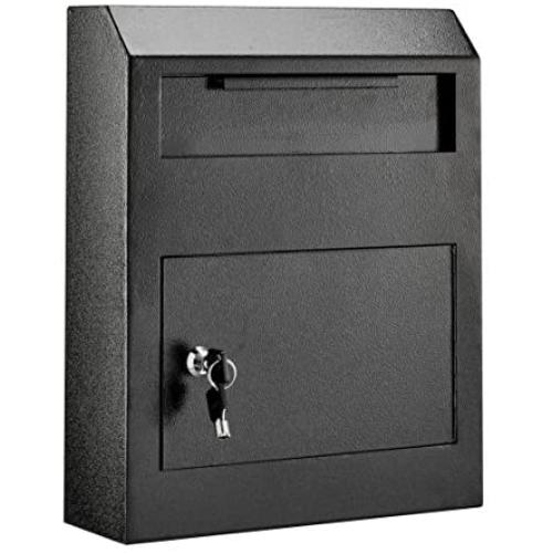 AdirOffice Heavy Duty Secured Safe Drop Box - Suggestion Box - Locking Mailbox - Key Drop Box - Wall Mounted Mail Box - Safe Lock Box - Ballot Box - Donation Box (Black)