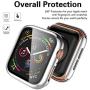 【3 Pack】 Easuny Hard Case Cover Design for Apple Watch Series 6 SE Series 5 4 44mm with Built-in Glass Screen Protector - Overall Protective Accessories for iWatch Women Men,Black Clear Silver