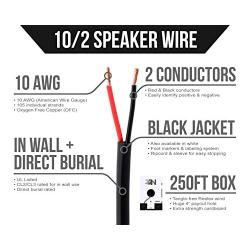 Next 10/2 Speaker Wire - 10 AWG/Gauge 2 Conductor - UL Listed in Wall (CL2/CL3) and Outdoor/In Ground (Direct Burial) Rated - Oxygen-Free Copper (OFC) - 250 Foot Bulk Cable Pull Box - Black