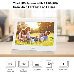 Atatat Digital Photo Frame with IPS Screen - 1280x800 Digital Picture Frame with 1080P Video, Music, Photo, Remote Control, Auto Rotate, Calendar, Time (7 Inch White)