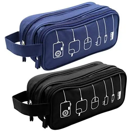 Honsky Gadget Organizer Bag: Universal Tech Travel Organizer, Electronics Organizer Storage Case Pouch for Cables Cords Chargers Power Bricks USB Computer Laptop Accessories, 2 Packs, Black/Blue