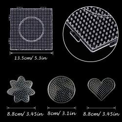 5 mm 10 Pack Fuse Beads Boards Seasonsky Large Round Square Clear Plastic Pegboards with 6 PCS White Beads Tweezers, 10 PCS Ironing Paper and Keychain for Kids Craft Supplies