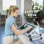 Upgraded Aluminum Laptop Stand Adjustable with Cooling Fan and Mouse Pad, Reinforced Ergonomic Lap Desk Foldable Portable Computer Table for Bed Sofa Couch Office (Extra Wide Tray: 19'', Silver)