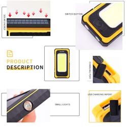 WARSUN Led Work Light, Rechargeable Work Light,Portable Magnetic Work Light, Waterproof LED Solar Flood Lights for Outdoor Camping Hiking Emergency Car Repairing (USB + Solar Charging, Yellow)