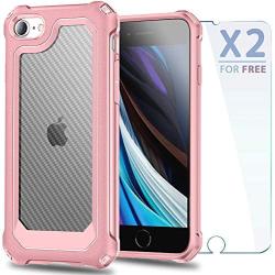 iPhone 6S Case, iPhone 6 Case with [ Screen Protector Tempered Glass x2Pack]SUPBEC Protective Phone Cover with Silicone PC+TPU Shockproof Rubber Heavy Duty Case for iPhone6 / iPhone6S-Clear Rose Gold