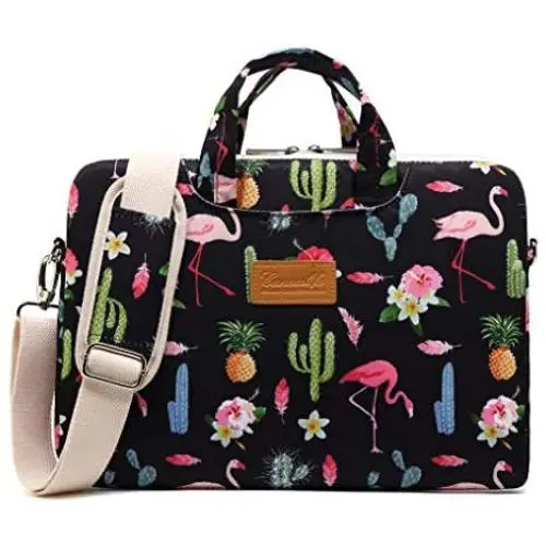 Canvaslife Flamingos Pattern Waterproof Laptop Shoulder Messenger Bag Laptop Computer Briefcases with Rebound Bubble Protection for 15 inch and 15.6 inch Laptop