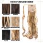 Cagora Ponytail Extension Curly Wavy Clip in Pony Tail Extensions Wrap Around Hairpiece Claw Synbthetic Ponytails Magic Paste Hair Wraps Human Hair Ponytail for Women (Ash Blonde Mix White(27H613))