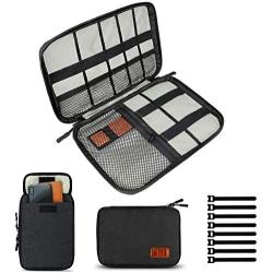 Travel Cable Organizer Bag, Electronics Accessories Carry Cases Portable Cord Organizer Bag for Cable, Charger, Phone, USB, SD Card ,with 8pcs Cable Ties (Black)