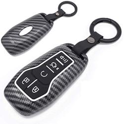 Royalfox(TM) 4 5 Buttons Carbon Fiber Texture Smart keyless Entry Remote Key Fob case Cover for Ford Mustang F-150 F-450 Explorer Taurus Fusion Edge,Lincoln MKZ MKC MKX (Black)