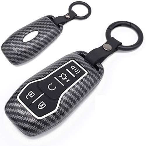 Royalfox(TM) 4 5 Buttons Carbon Fiber Texture Smart keyless Entry Remote Key Fob case Cover for Ford Mustang F-150 F-450 Explorer Taurus Fusion Edge,Lincoln MKZ MKC MKX (Black)