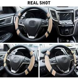 BOKIN Steering Wheel Cover, Microfiber Leather and Viscose, Breathable, Anti-Slip, Odorless, Warm in Winter and Cool in Summer, Universal 15 Inches (Tan)
