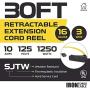 30Ft Retractable Extension Cord Reel with Breaker Switch & 3 Electrical Power Outlets - 16/3 SJTW Durable Yellow Cable - Perfect for Hanging from Your Garage Ceiling