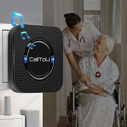 CallToU Wireless Caregiver Pager Call Button Nurse Alert System Call Bell for Home/Elderly/Patients/Disabled 2 Waterproof Transmitters 1 Plugin Receivers,Black
