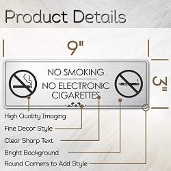 No Smoking No Electronic Cigarettes - Laser Engraved Sign - 3''x9'' - .050 Brushed Silver Plastic
