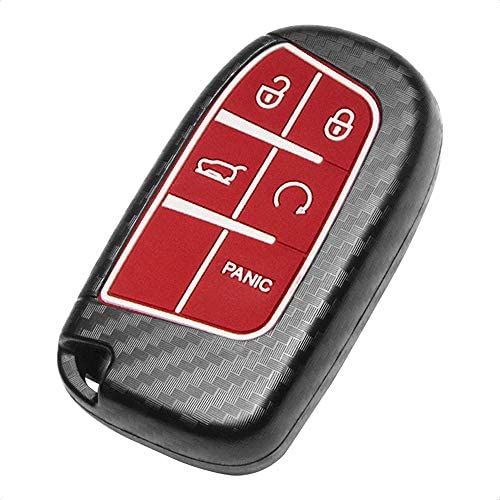 TANGSEN Smart Key Fob Case for CHRYSLER 200 300 for DODGE CHALLENGER CHARGER DART for JEEP CHEROKEE COMPASS GRAND CHEROKEE SRT HELLCAT TRACKHAWK 2 3 4 5 Button Keyless Entry Remote Cover Carbon Fiber