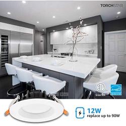TORCHSTAR 4 Inch LED Slim Recessed Lighting with Junction Box, 12W(90W Eqv.), Dimmable Airtight Downlight, IC Rated, 5000K Daylight, ETL & Energy Star Listed, 5 Years Warranty, Pack of 4