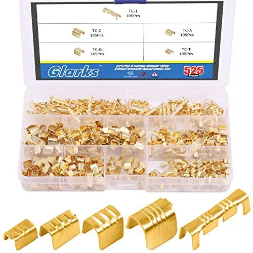 Glarks 525Pcs U Shape Copper Wire CrimpTerminal Assortment Set Non-Insulated Copper Ring Spade Butt Lugs Open Barrel Connectors Kit Glarks 525Pcs U Shape Copper Wire CrimpTerminal Assortment Set Non-Insulated Copper Ring Spade Butt Lugs Open Barrel Connectors Kit