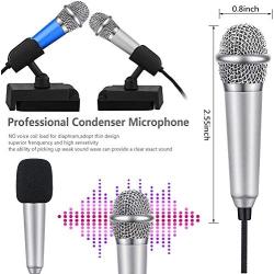 Mini Microphone, Mini Karaoke Vocal and Recording Microphone Portable for iPhone ipad Laptop Android-Tiny Microphone Ideal for Kids (Blue and Silver)…